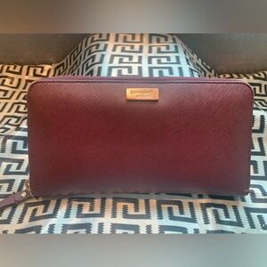 Kate Spade Zip Around Saffiano Wine Leather